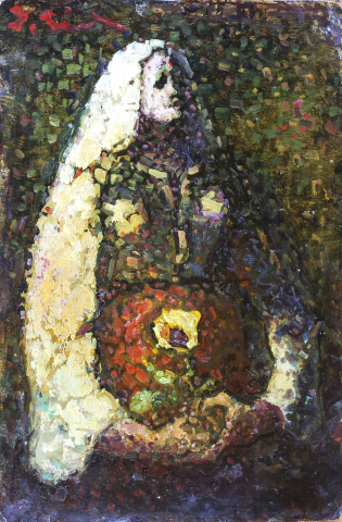 PICTURĂ - Ion MÂNDRU, Femeie cu floare în port popular