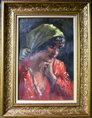 Theodor CATELIU,  Portrait of  Woman  in Red Dress [2]