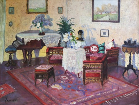 PICTURĂ - VASS (WASS) Adalbert (Albert), Interior burghez cu pian, 1933