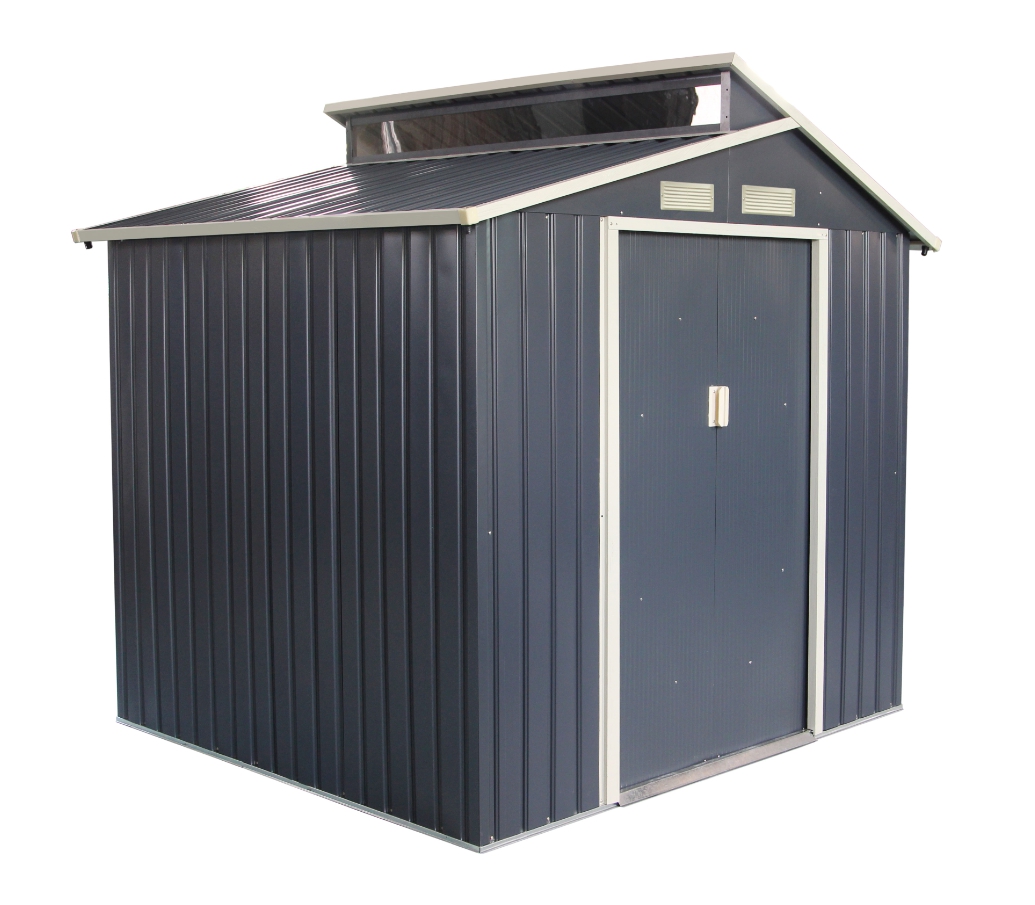 Casute pentru gradina - Casuta / magazie de gradina premium metalica, MESTERINO Oscar B Gri/Bej, dimensiuni 220x193x214 cm, cu baza metalica