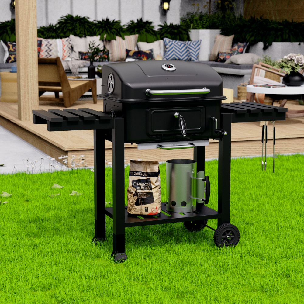 Gratar pe carbuni KLUGMEISTER FT01-017, material otel (husa inclusa), cu tava pentru cenusa, capac si roti de deplasare, suprafata gatire 54x43 cm [3]