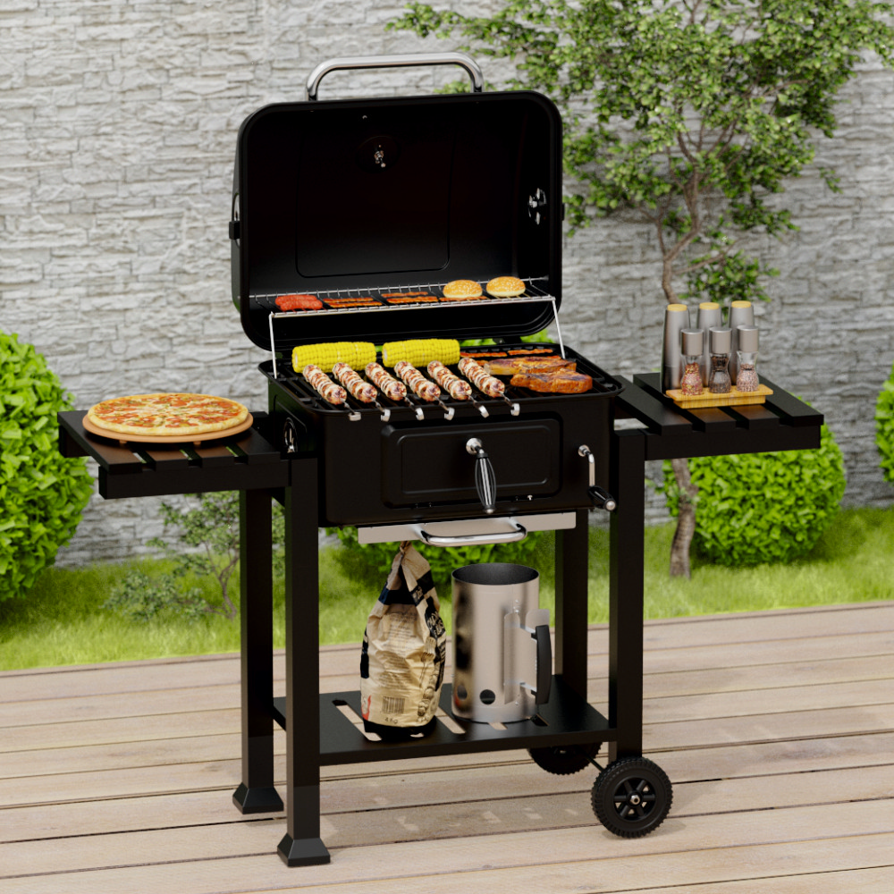 Gratar pe carbuni KLUGMEISTER FT01-017, material otel (husa inclusa), cu tava pentru cenusa, capac si roti de deplasare, suprafata gatire 54x43 cm [4]