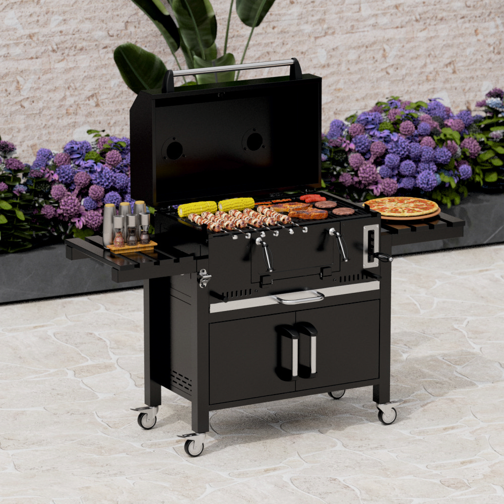 Gratar pe carbuni KLUGMEISTER FT01-070, material otel (husa inclusa), cu capac si roti de deplasare, suprafata gatire 72x43 cm [2]