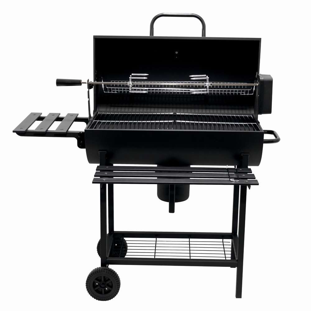 Gratar pe carbuni KLUGMEISTER KY1813D, material otel, cu capac si roti deplasare, cu rotisor, suprafata gatire 71x35 cm [1]