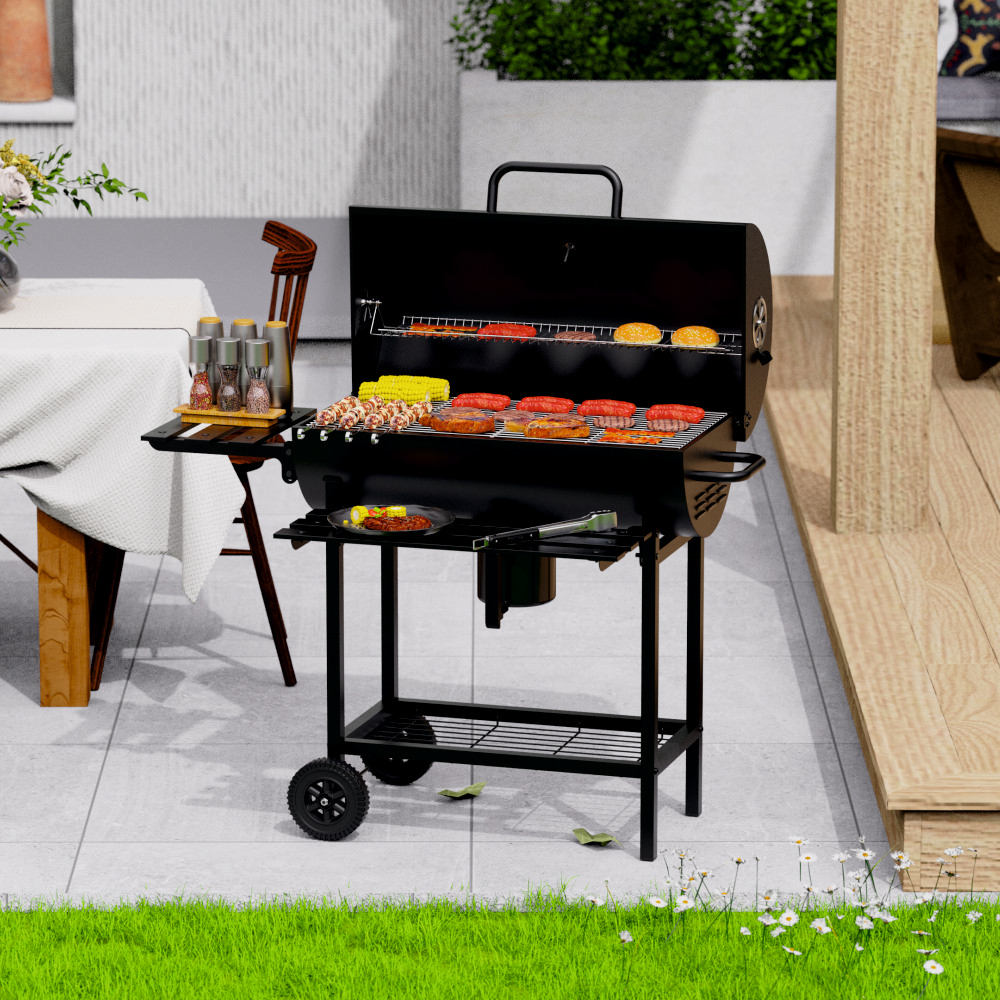 Gratar pe carbuni KLUGMEISTER KY1813D, material otel, cu capac si roti deplasare, cu rotisor, suprafata gatire 71x35 cm [4]