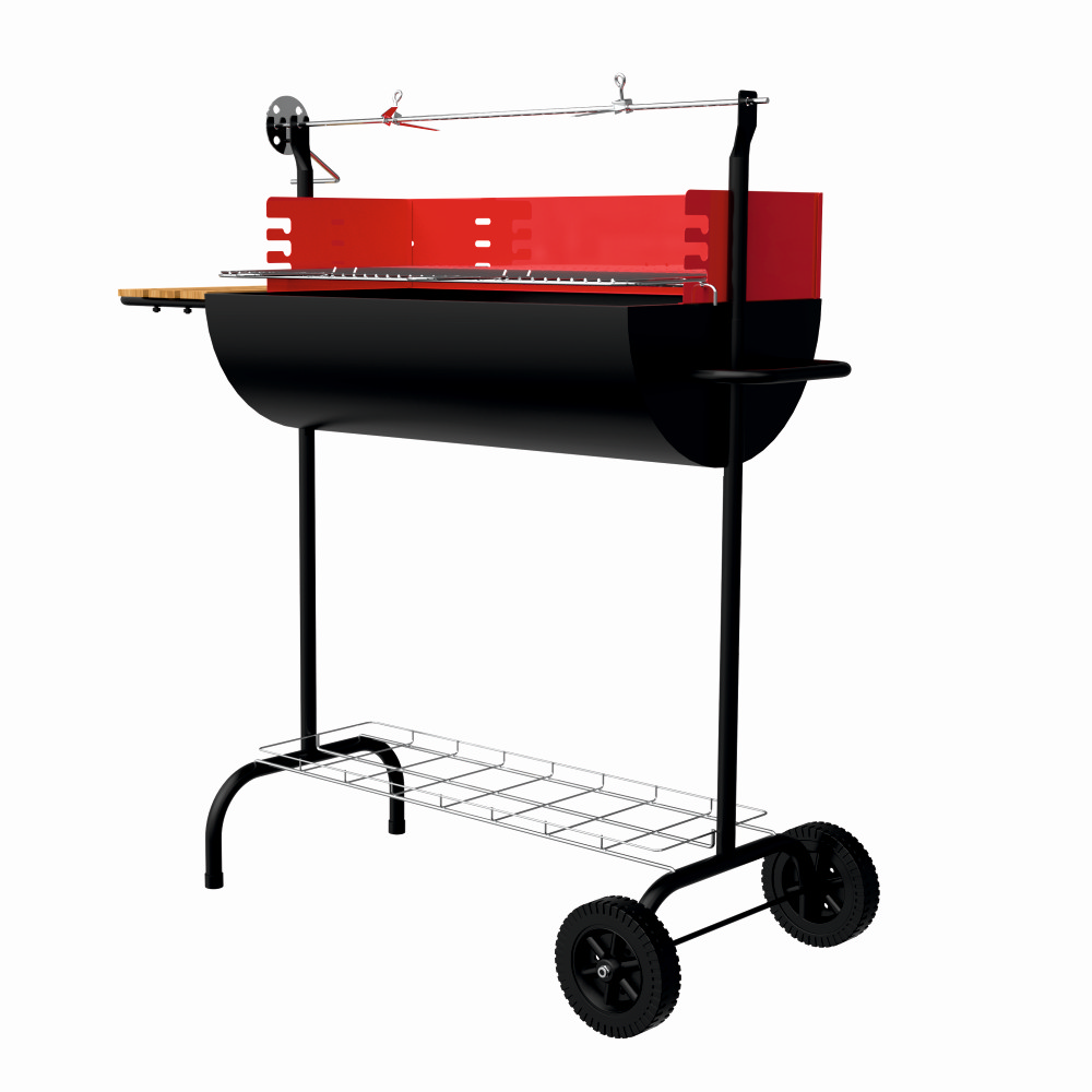 Gratar pe carbuni KLUGMEISTER KY1817ZL, material otel, cu rotisor si roti deplasare, suprafata gatire 65x39 cm [2]