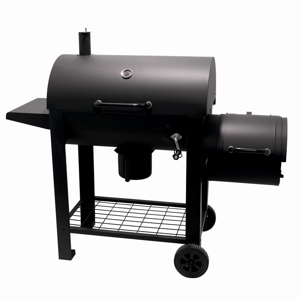 Gratar pe carbuni cu afumatoare KLUGMEISTER KY23020G, material otel, cu capac si roti de deplasare, suprafata gatire 66x42 cm [1]