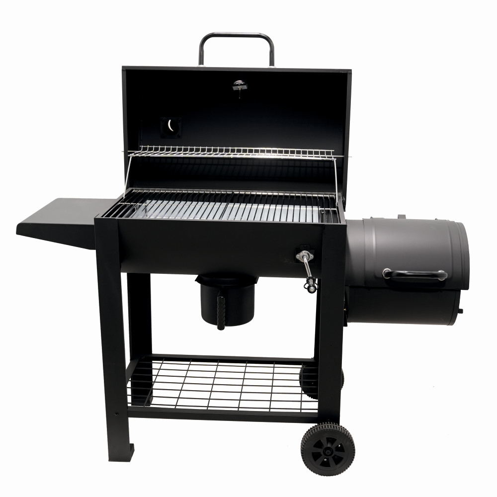 Gratar pe carbuni cu afumatoare KLUGMEISTER KY23020G, material otel, cu capac si roti de deplasare, suprafata gatire 66x42 cm [2]