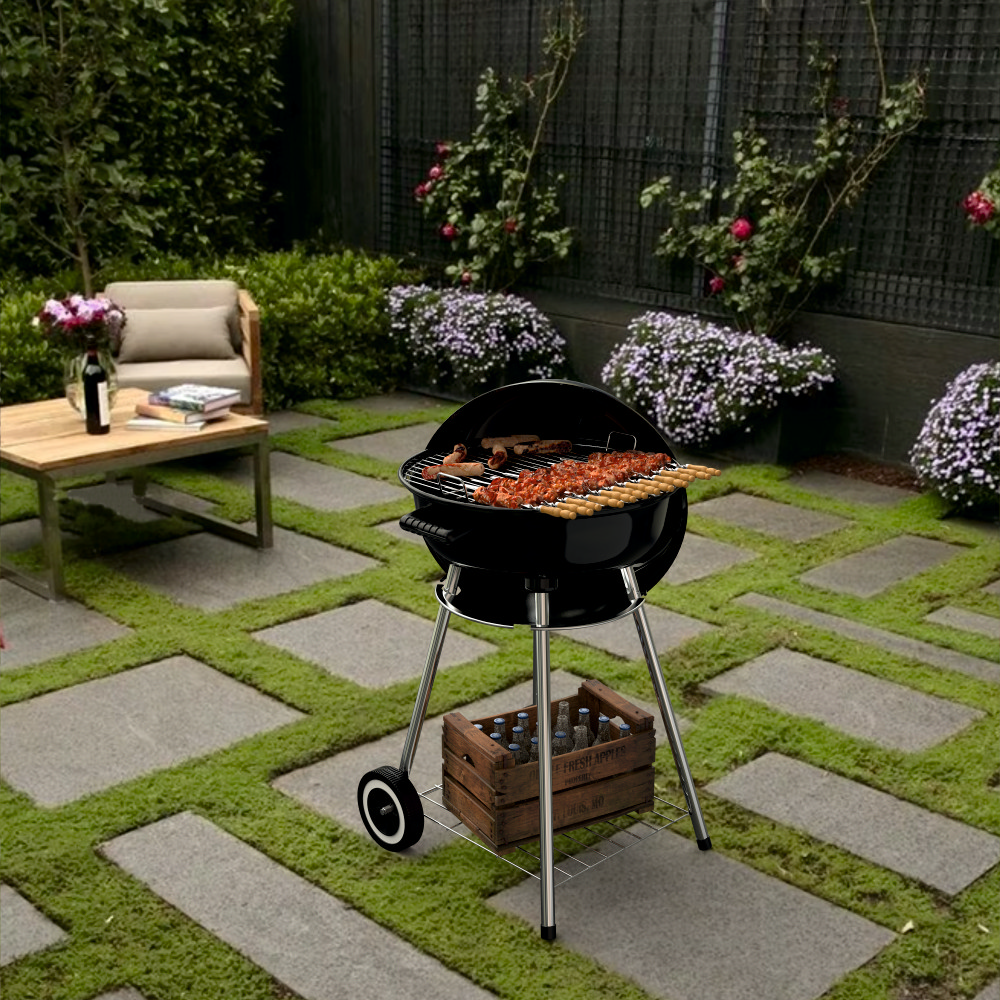 Gratar pe carbuni KLUGMEISTER KY22018A, material otel, cu capac si roti de deplasare, diametru gatire 54 cm, inaltime gatire 78 cm [4]