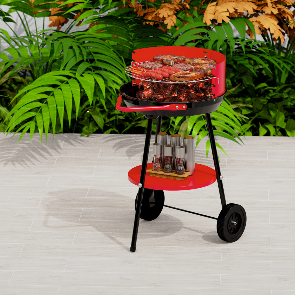 Gratar pe carbuni KLUGMEISTER KY23016A, material otel, circular, portabil, inaltime gatire 59-69 cm, cu roti deplasare [3]