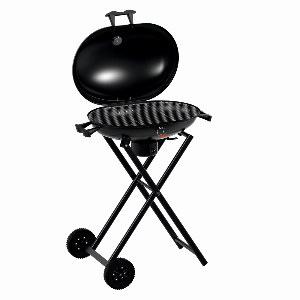 Gratare cu carbuni - Gratar pe carbuni KLUGMEISTER KY30018, material otel, cu roti deplasare, pliabil, gura golire cenusa, suprafata gatire 54x37 cm