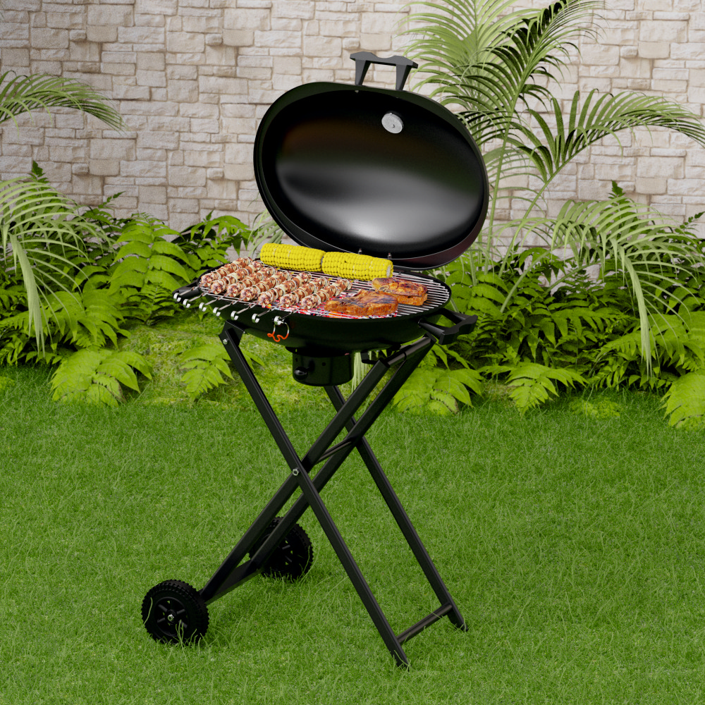 Gratar pe carbuni KLUGMEISTER KY30018, material otel, cu roti deplasare, pliabil, gura golire cenusa, suprafata gatire 54x37 cm [3]