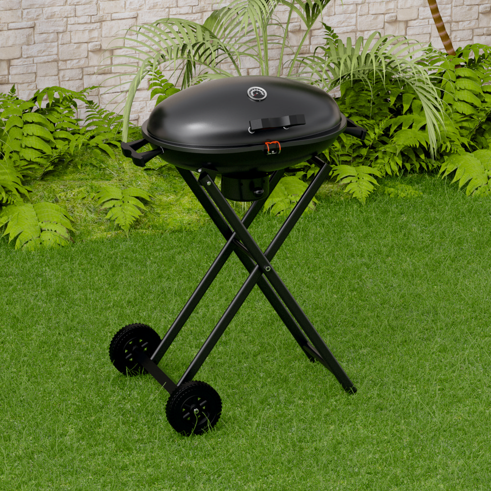 Gratar pe carbuni KLUGMEISTER KY30018, material otel, cu roti deplasare, pliabil, gura golire cenusa, suprafata gatire 54x37 cm [4]