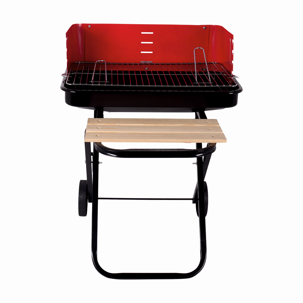 Gratare cu carbuni - Gratar pe carbuni KLUGMEISTER KY28020F, material otel, cu roti deplasare, gratar detasabil, raft frontal, suprafata gatire 53x35 cm