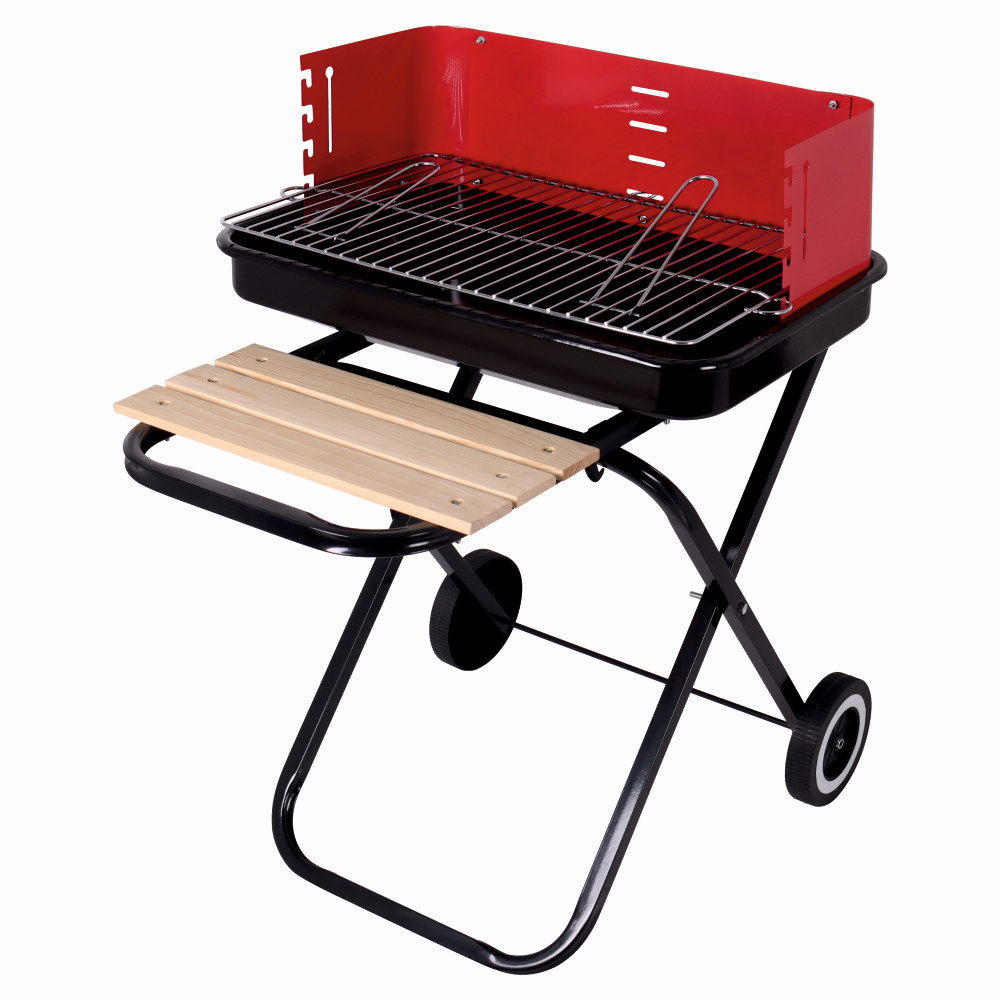 Gratar pe carbuni KLUGMEISTER KY28020F, material otel, cu roti deplasare, gratar detasabil, raft frontal, suprafata gatire 53x35 cm [1]