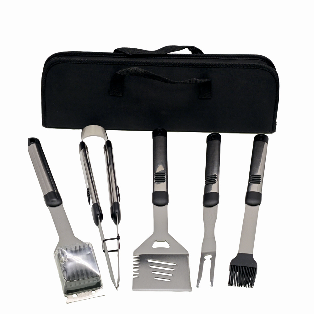 Set ustensile pentru gratar 5 piese KLUGMEISTER KY008, geanta inclusa, furculita + spatula + cleste + doua perii [1]