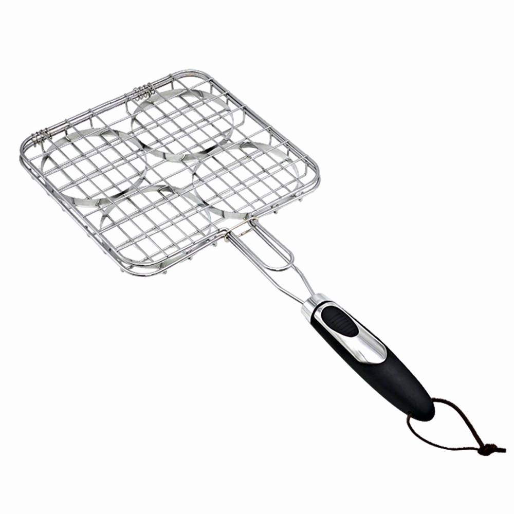 Ustensile gratar - Suport carne hamburger pentru gratar KLUGMEISTER KY5223H, otel inoxidabil, maner termoizolant