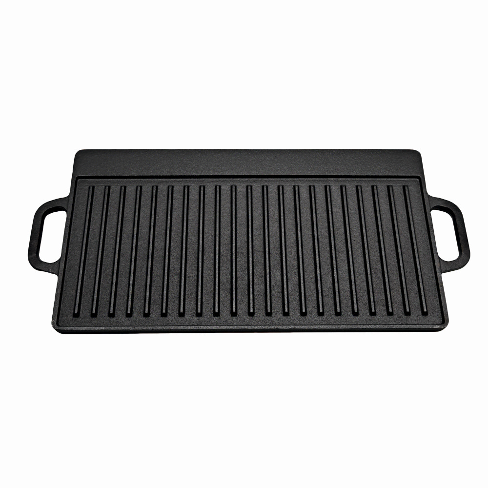 Ustensile gratar - Tava dreptunghiulara din fonta pentru gratar KLUGMEISTER KY42, neagra, cu 2 fete