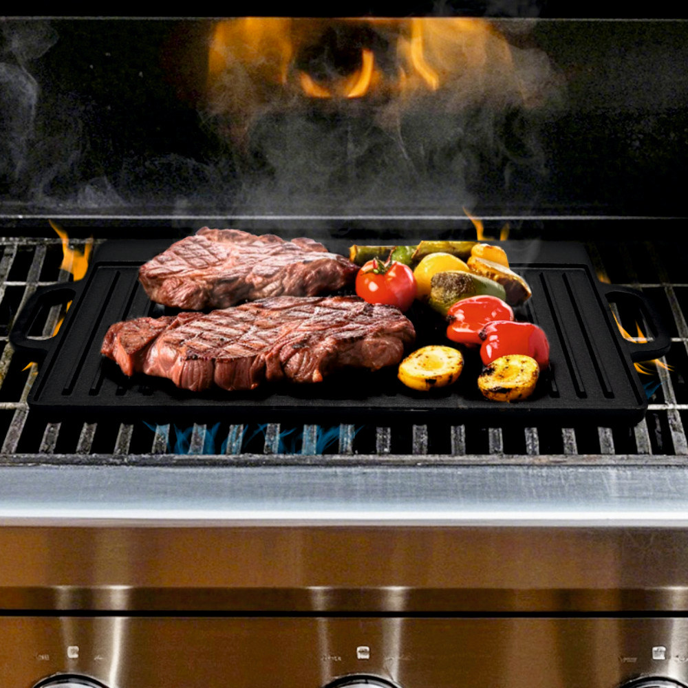 Tava dreptunghiulara din fonta pentru gratar KLUGMEISTER KY42, neagra, cu 2 fete [4]