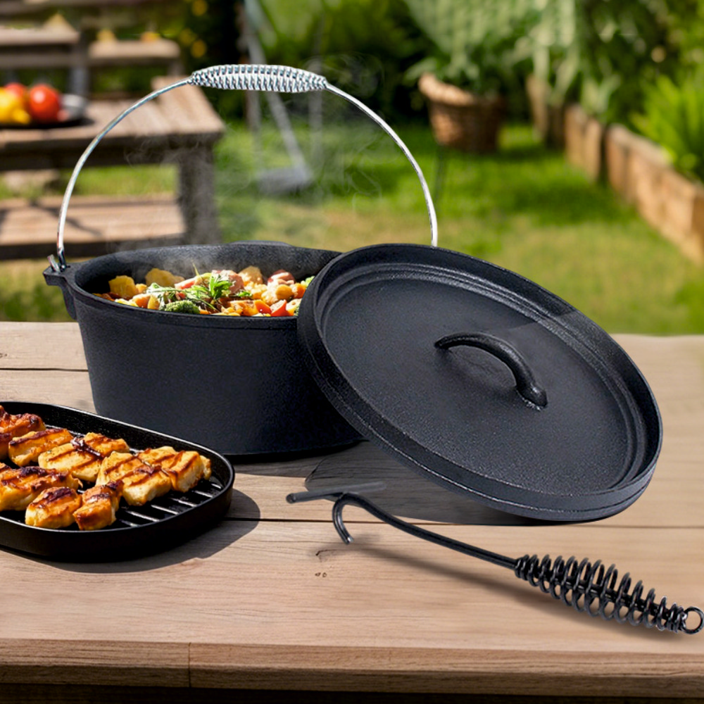 Ceaun cu capac din fonta pentru gratar KLUGMEISTER KY545ZT, negru, dimensiuni 25x10 cm [1]