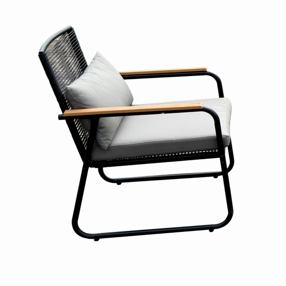 Set mobilier terasa/gradina KLUGMEISTER KJF3298, doua fotolii + canapea + masuta, cu perne incluse, culoare gri/negru [2]