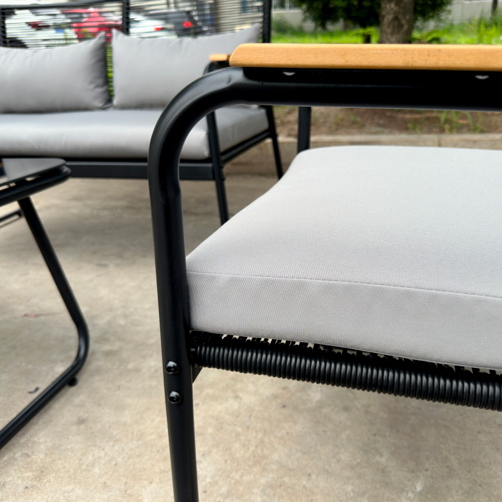 Set mobilier terasa/gradina KLUGMEISTER KJF3298, doua fotolii + canapea + masuta, cu perne incluse, culoare gri/negru [6]