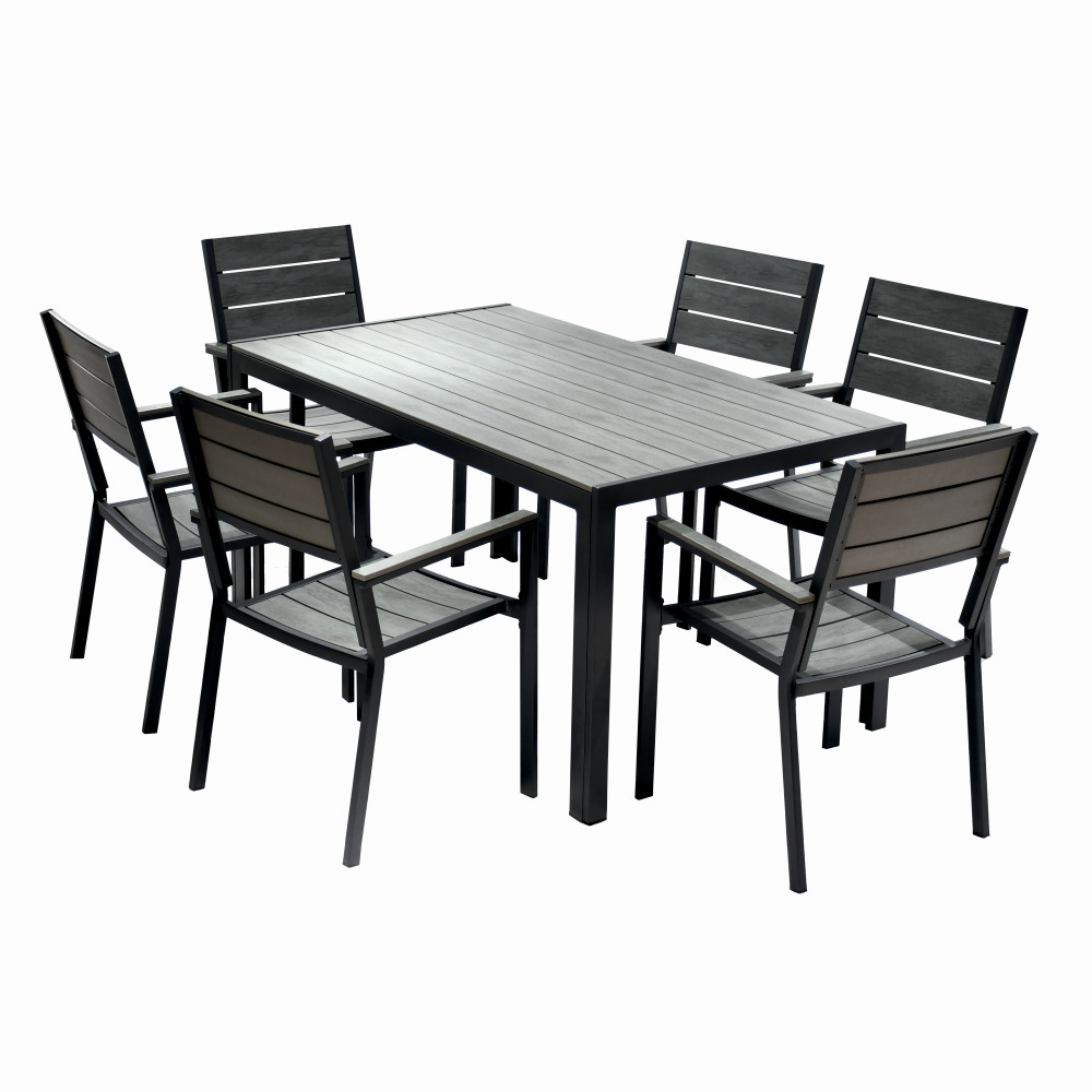 Set mobilier terasa/gradina KLUGMEISTER KJT2056, structura din otel, masa + 6 scaune din HDPE, culoare gri [2]