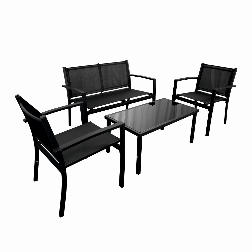 Set mobilier terasa/gradina KLUGMEISTER KJFT079, doua fotolii + canapea + masuta din sticla securizata, culoare neagra [1]