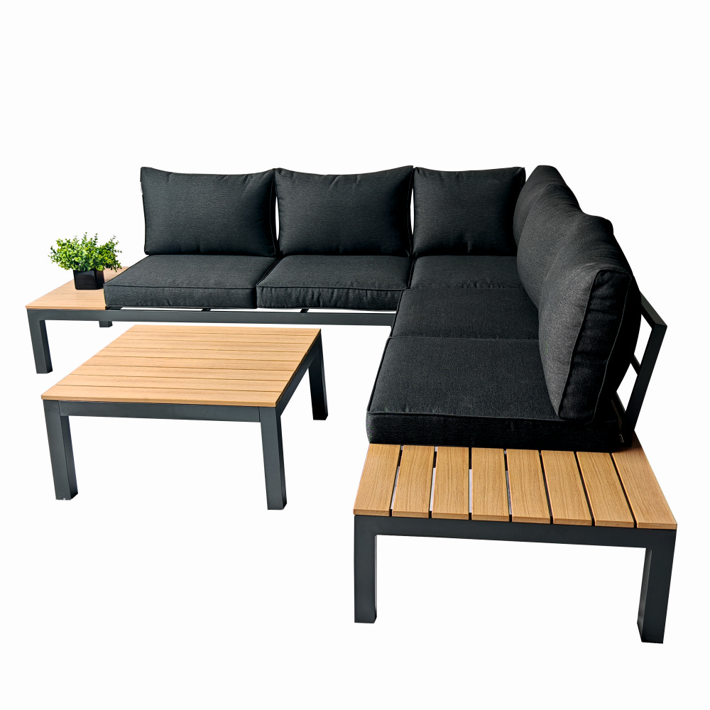 Set mobilier terasa/gradina premium din aluminiu si polywood KLUGMEISTER KJF4313, 4 piese (perne incluse), culoare gri [1]