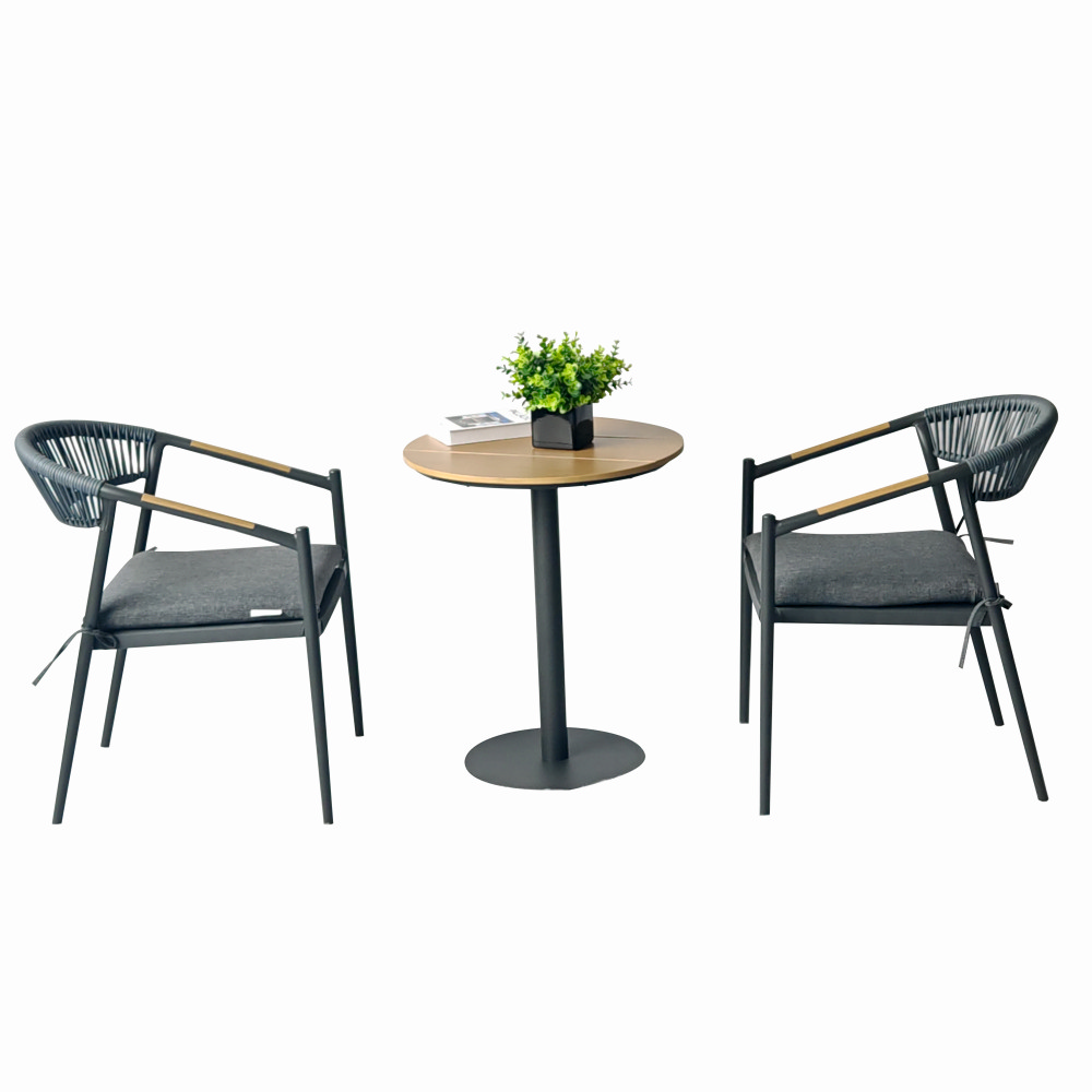 Seturi mese si scaune pentru gradina - Set mobilier tarasa/gradina KLUGMEISTER KJF11196, doua scaune + masa, cu perne incluse, culoare gri