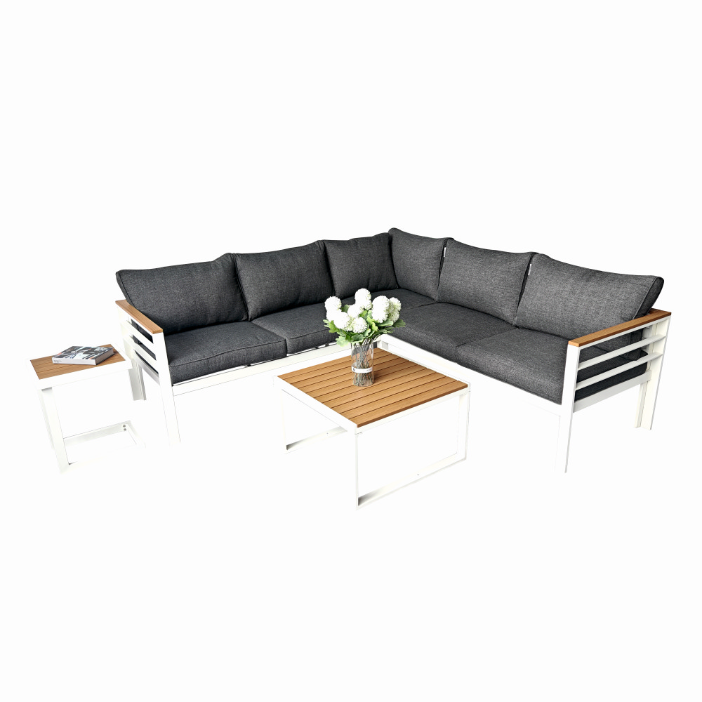 Seturi mese si scaune pentru gradina - Set mobilier terasa/gradina KLUGMEISTER KJFA003, coltar 5 locuri si masa cu cadru de aluminiu, culoare gri