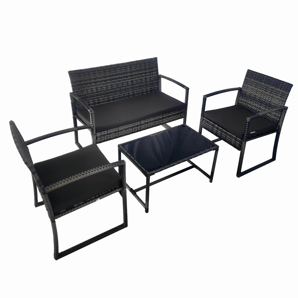 Set mobilier terasa/gradina tip ratan KLUGMEISTER KJF4965, canapea + doua fotolii + masuta din sticla securizata, culoare gri [1]