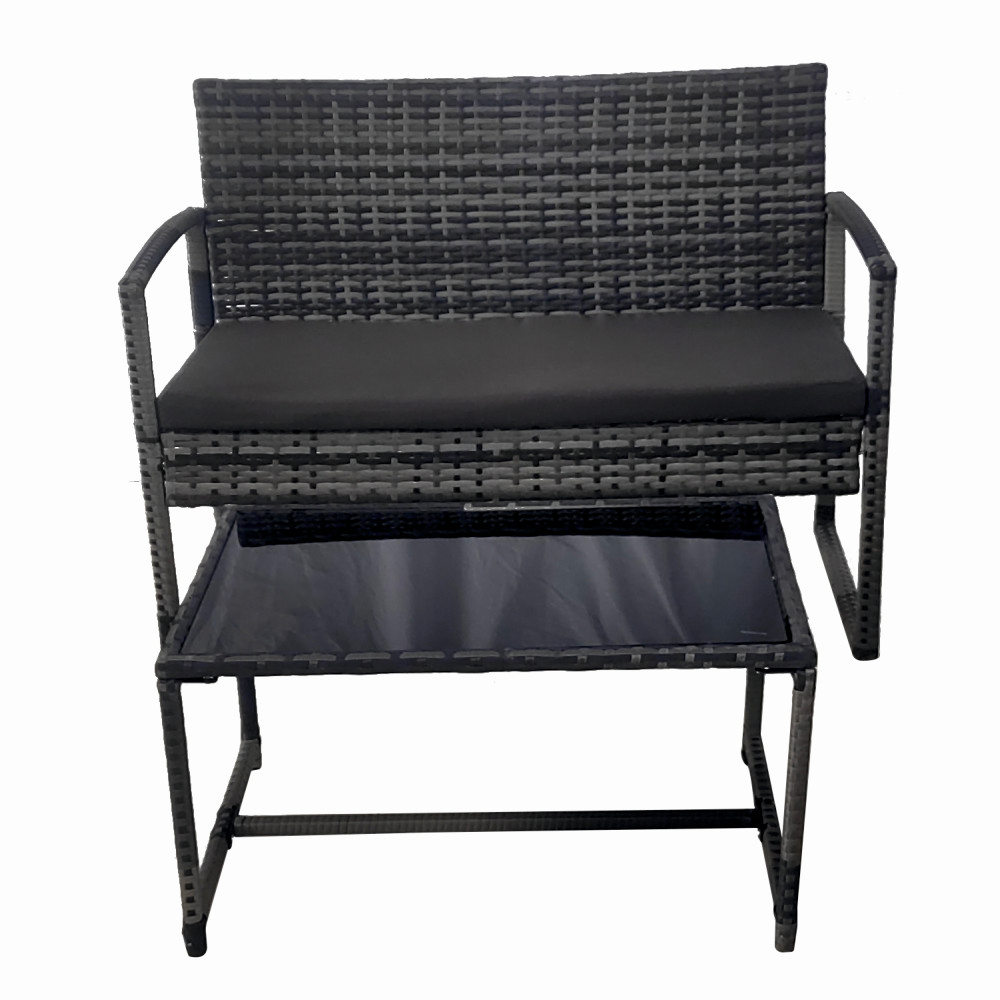 Set mobilier terasa/gradina tip ratan KLUGMEISTER KJF4965, canapea + doua fotolii + masuta din sticla securizata, culoare gri [3]