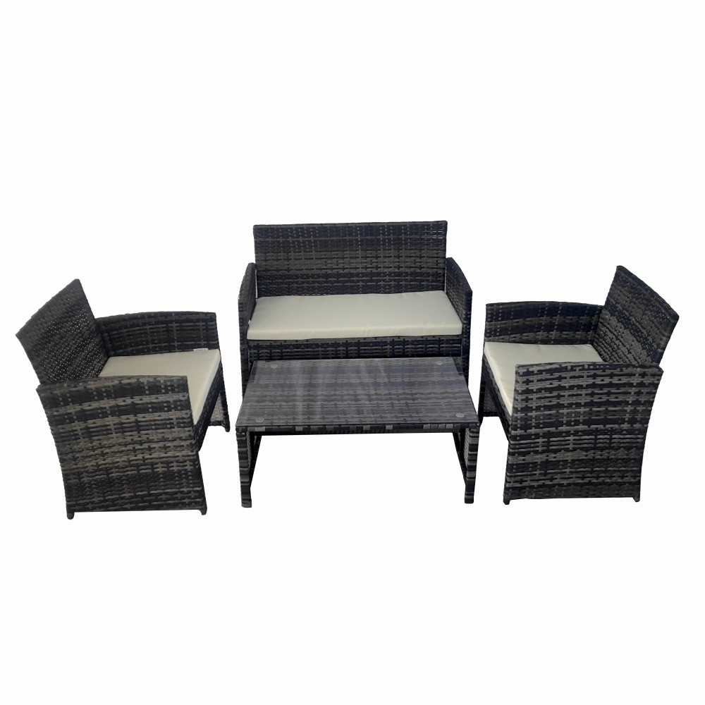 Seturi mese si scaune pentru gradina - Set mobilier terasa/gradina tip ratan KLUGMEISTER KJFR030, canapea + doua fotolii + masuta din sticla securizata, culoare gri