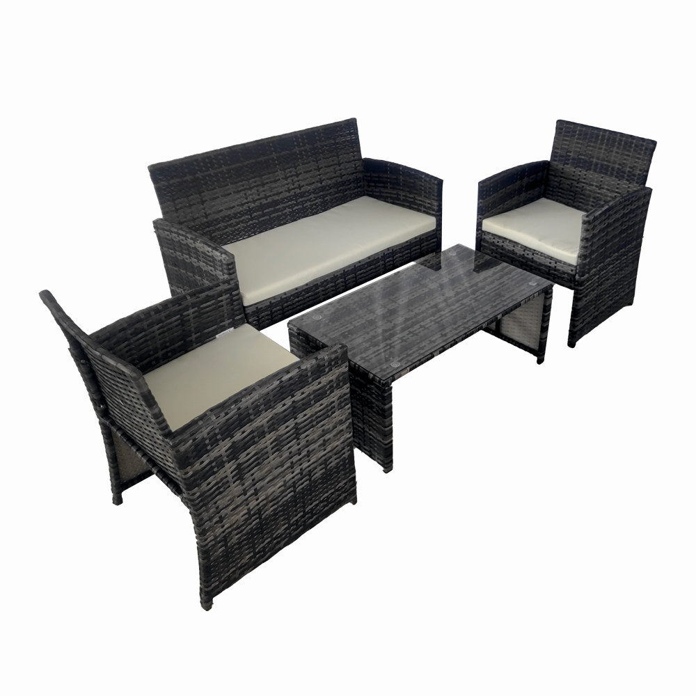 Set mobilier terasa/gradina tip ratan KLUGMEISTER KJFR030, canapea + doua fotolii + masuta din sticla securizata, culoare gri [1]