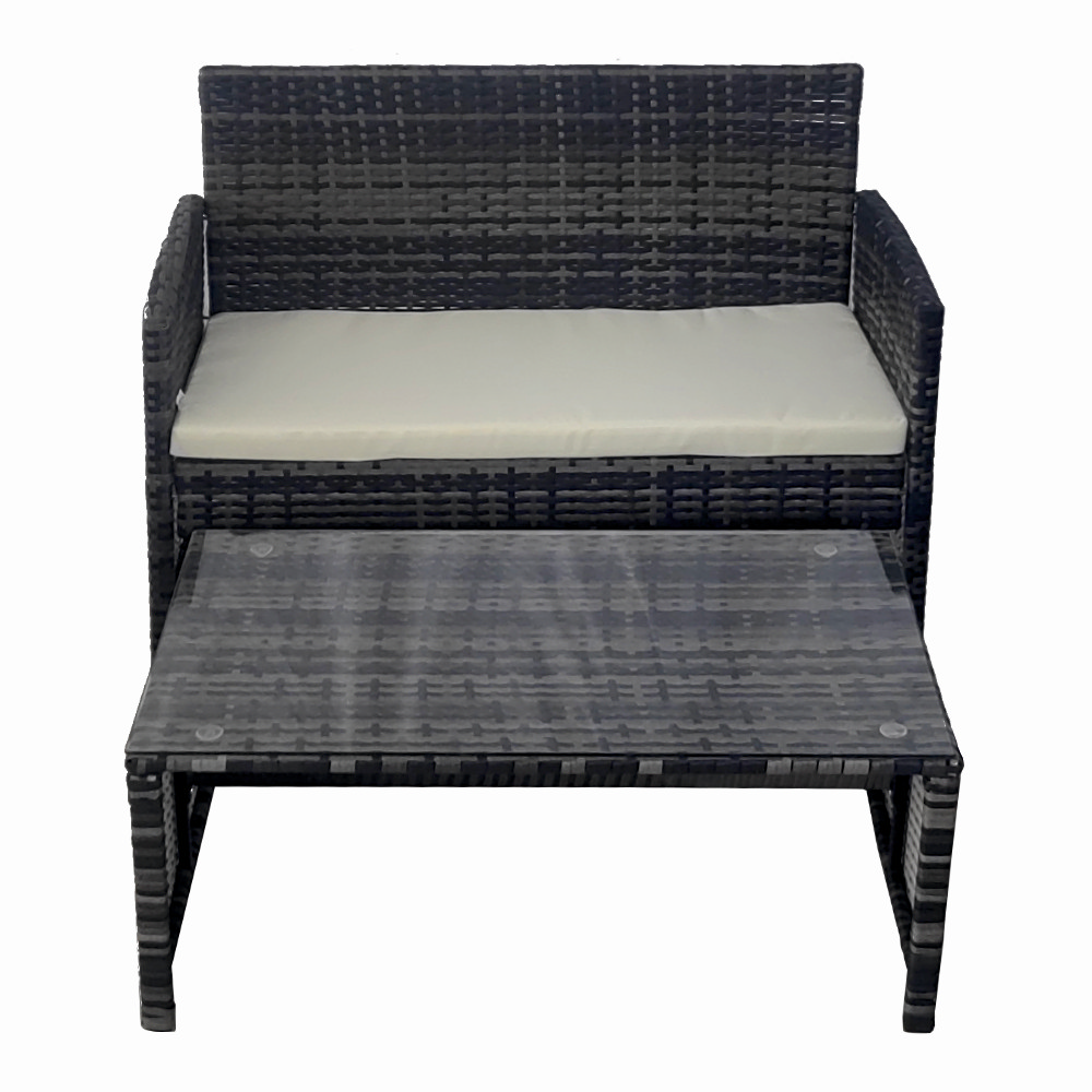 Set mobilier terasa/gradina tip ratan KLUGMEISTER KJFR030, canapea + doua fotolii + masuta din sticla securizata, culoare gri [4]