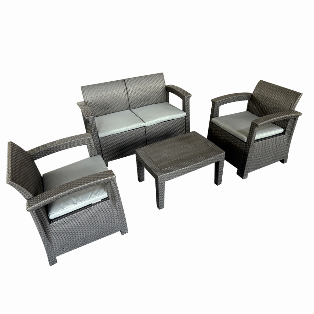 Seturi mese si scaune pentru gradina - Set mobilier terasa/gradina tip ratan KLUGMEISTER KJF3132, canapea + doua fotolii + masa, culoare gri