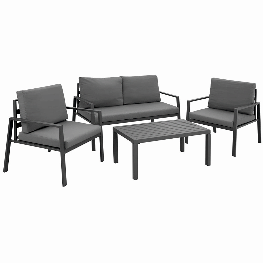 Set mobilier terasa/gradina KLUGMEISTER KJF206, doua fololii + canapea + masuta, cu perne incluse, culoare gri [5]