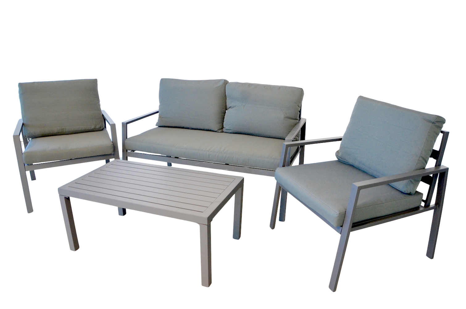 Seturi mese si scaune pentru gradina - Set mobilier terasa/gradina KLUGMEISTER KJF206, doua fololii + canapea + masuta, cu perne incluse, culoare gri