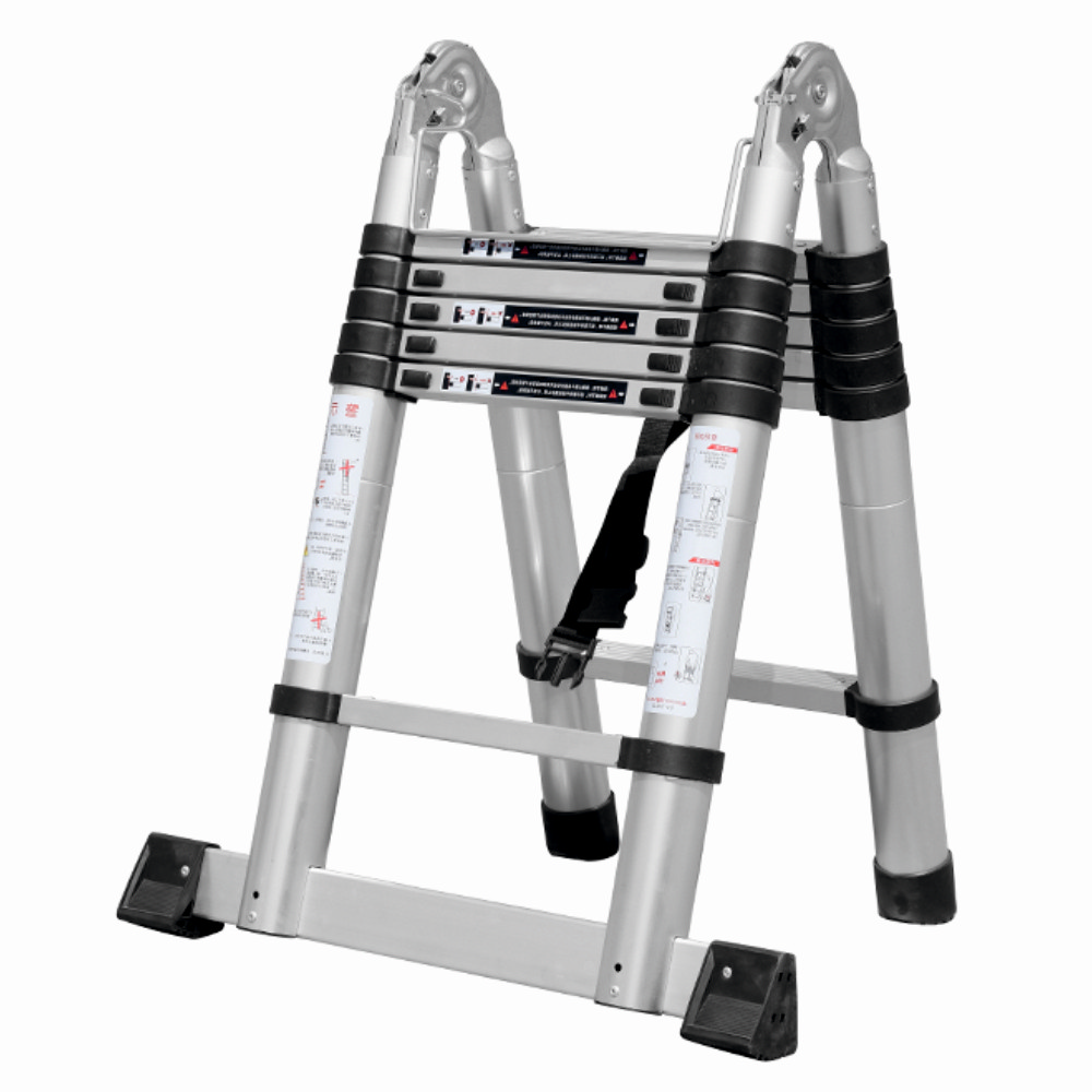 Scari aluminiu / otel - Scara telescopica din aluminiu cu balama MESTERINO TOOLS JL-102-2X1.9, 1.9+1.9 metri, 2x6 trepte, greutate maxima 150 kg