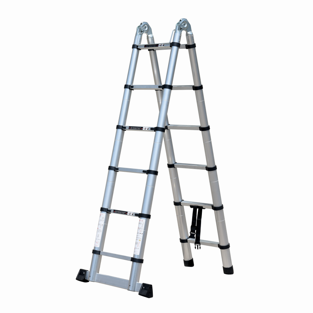 Scara telescopica din aluminiu cu balama MESTERINO TOOLS JL-102-2X1.9, 1.9+1.9 metri, 2x6 trepte, greutate maxima 150 kg [1]