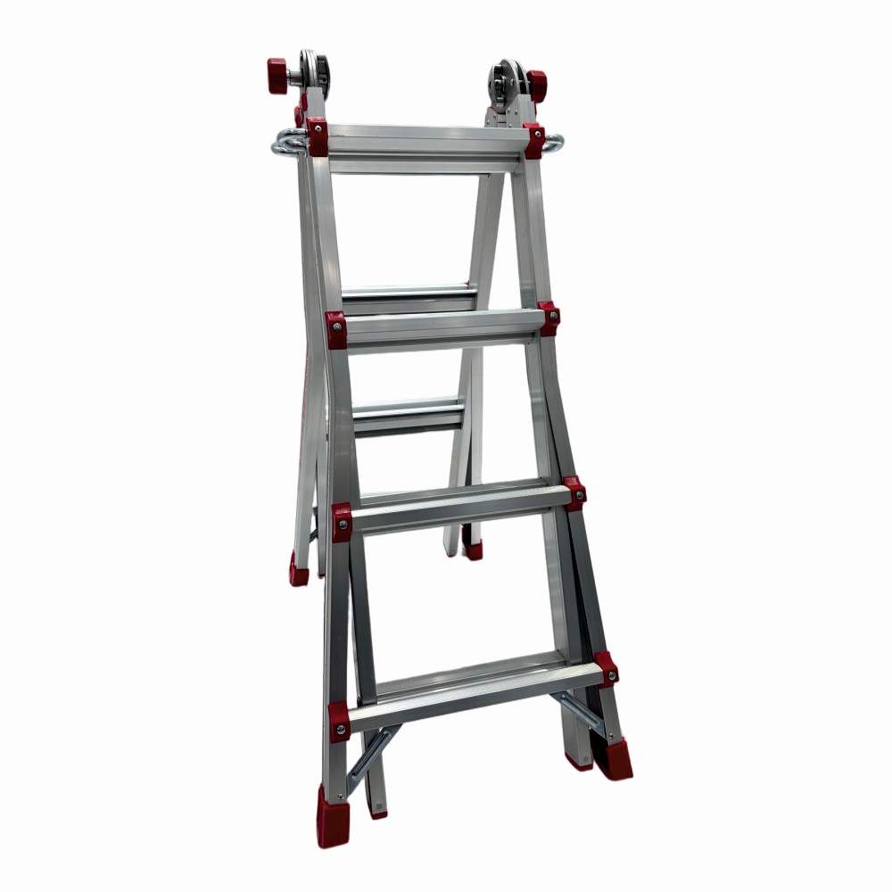 Scara multifunctionala din aluminiu cu balama MESTERINO TOOLS JL-404S-4X4, 3.9 metri, 4x4 trepte, greutate maxima 150 kg [1]