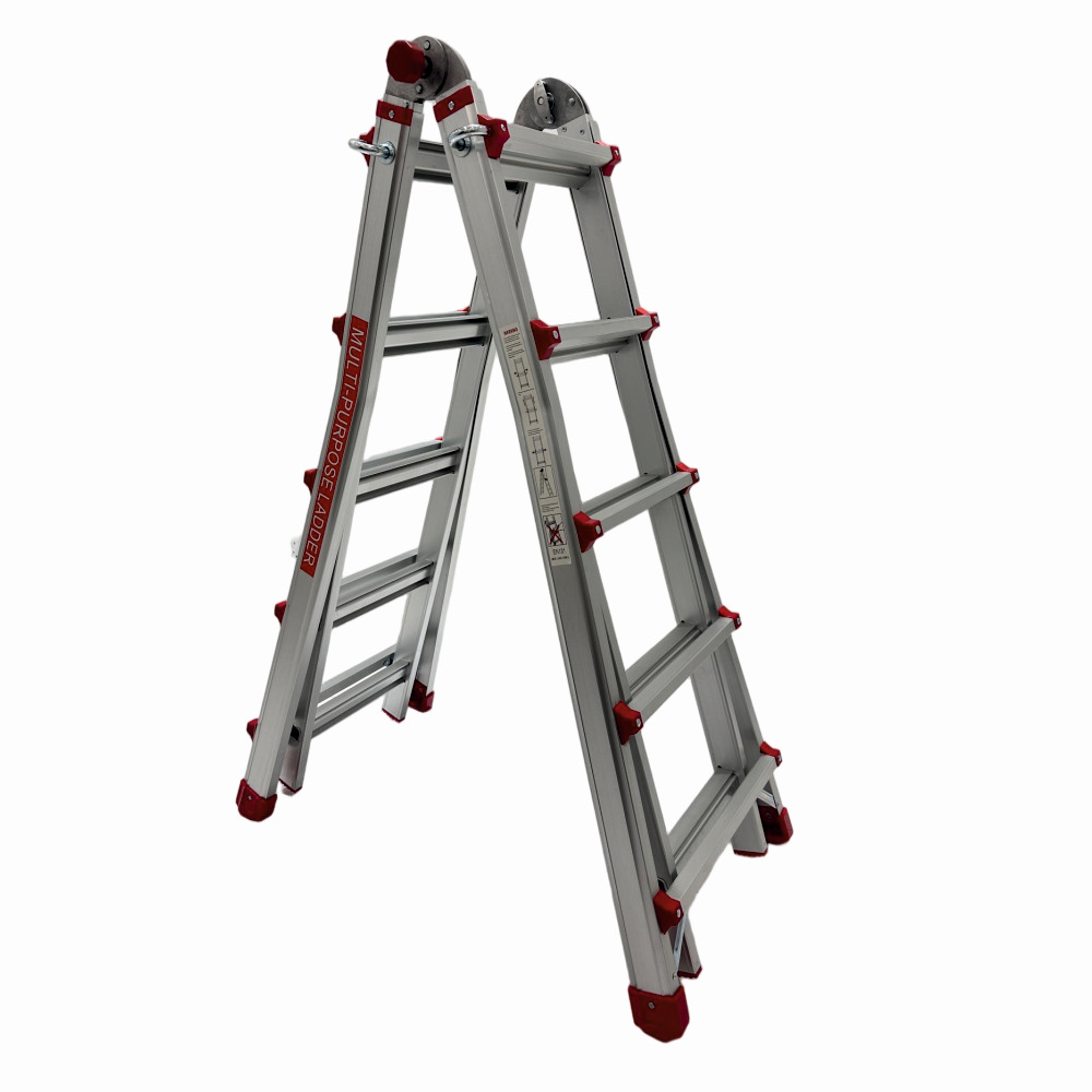 Scari aluminiu / otel - Scara multifunctionala din aluminiu cu balama MESTERINO TOOLS JL-405S-4X5, 5 metri, 4x5 trepte, greutate maxima 150 kg