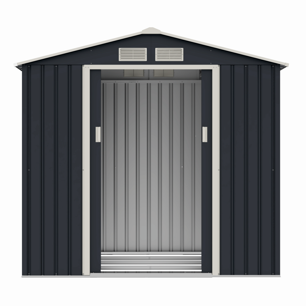 Casuta / magazie de gradina premium metalica MESTERINO Archer-A, Gri/Bej, dimensiuni 213x131x195 cm, cu usi culisante si baza metalica [3]