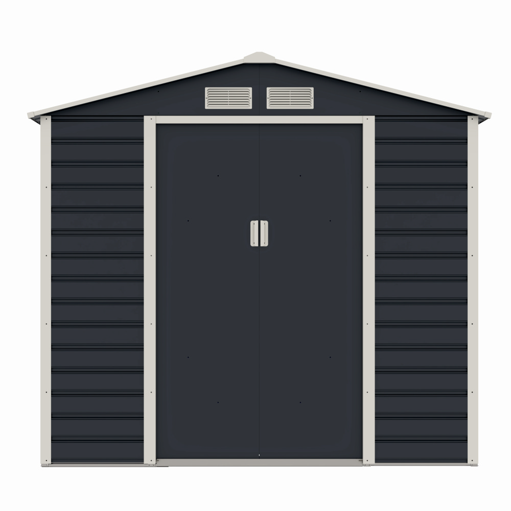 Casute pentru gradina - Casuta / magazie de gradina premium metalica, MESTERINO Evan-A, Gri/Bej, dimensiuni 213x131x192 cm, cu usi culisante si baza metalica