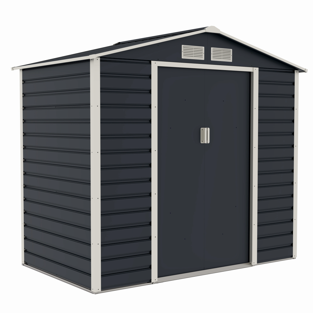 Casuta / magazie de gradina premium metalica, MESTERINO Evan-A, Gri/Bej, dimensiuni 213x131x192 cm, cu usi culisante si baza metalica [1]