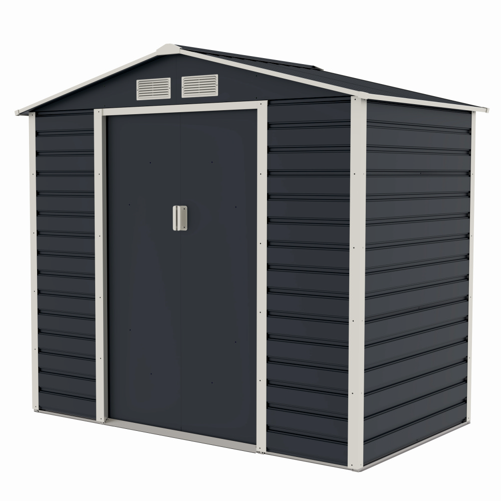 Casuta / magazie de gradina premium metalica, MESTERINO Evan-A, Gri/Bej, dimensiuni 213x131x192 cm, cu usi culisante si baza metalica [2]