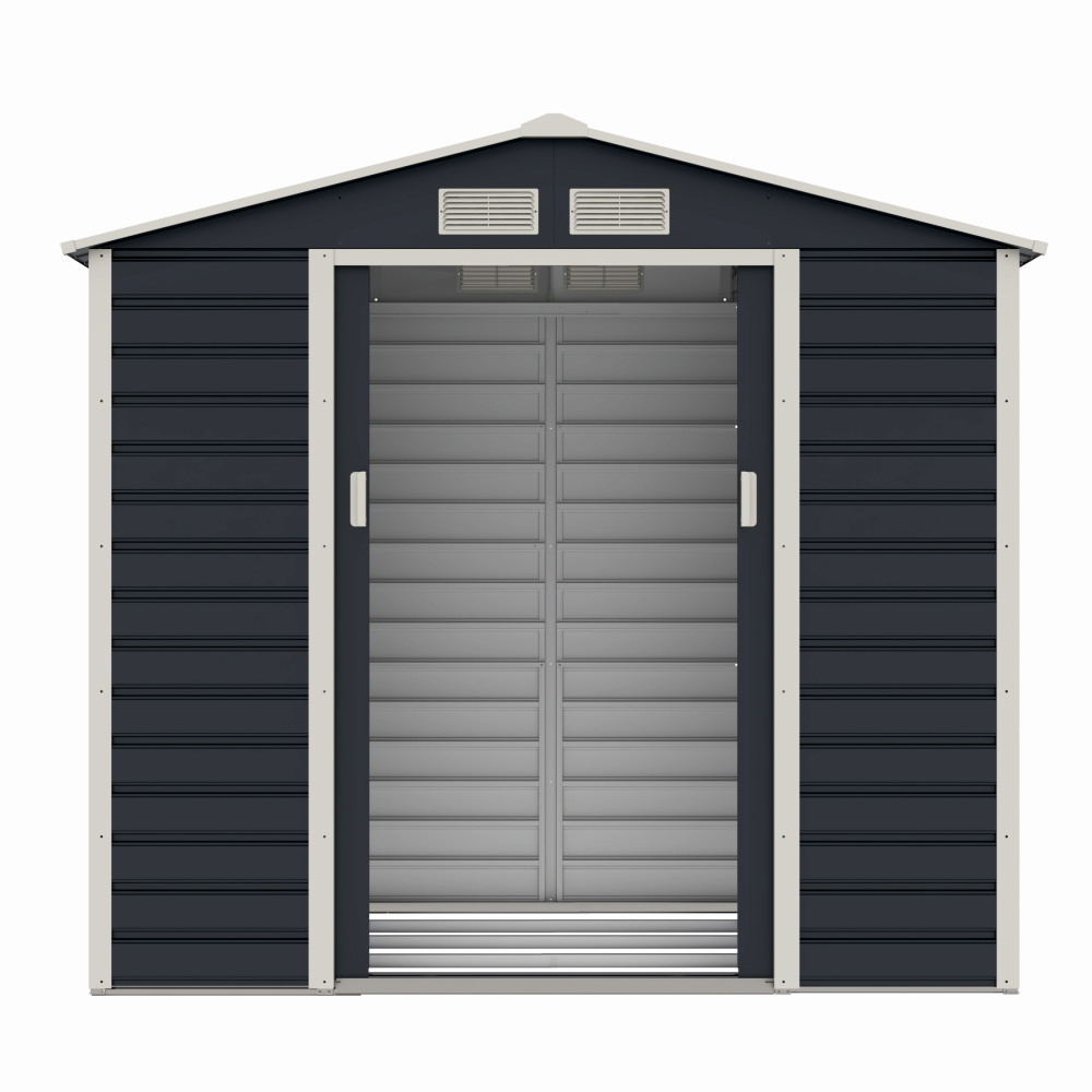 Casuta / magazie de gradina premium metalica, MESTERINO Evan-A, Gri/Bej, dimensiuni 213x131x192 cm, cu usi culisante si baza metalica [3]