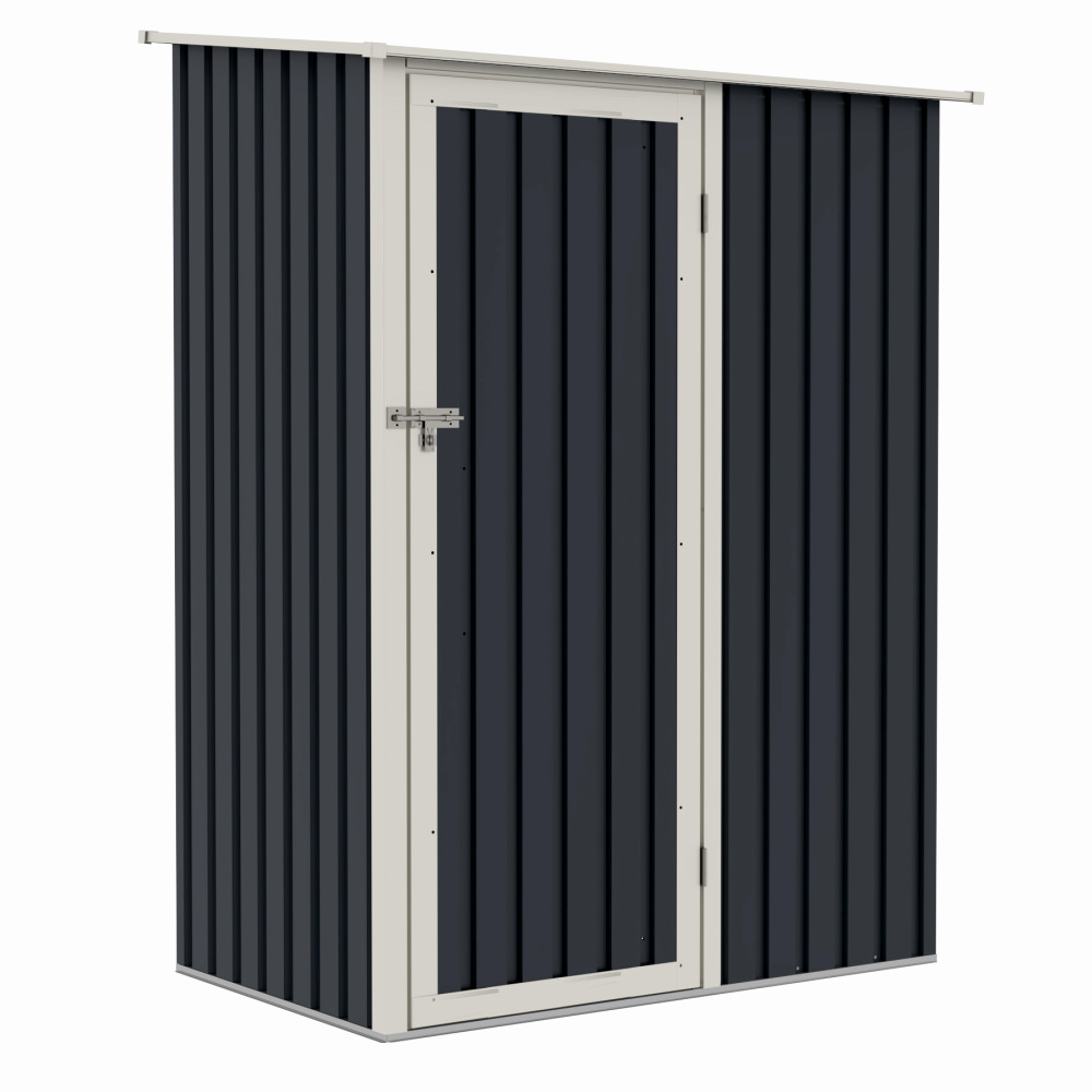 Casuta / magazie de gradina premium metalica, MESTERINO Joy-A, Gri/Bej, dimensiuni 143x89x186 cm, cu usa cu balama si baza metalica [2]