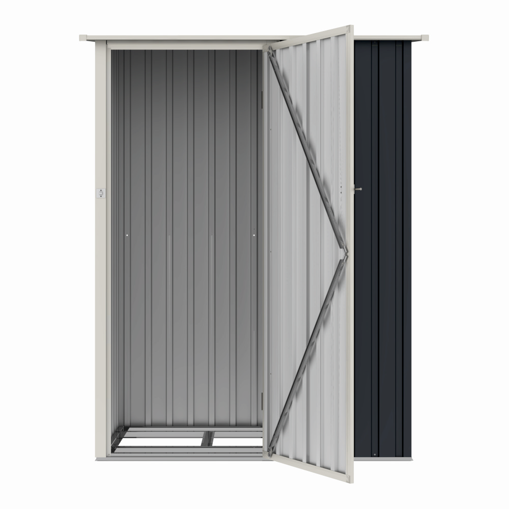 Casuta / magazie de gradina premium metalica, MESTERINO Joy-A, Gri/Bej, dimensiuni 143x89x186 cm, cu usa cu balama si baza metalica [3]